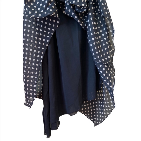 CDC BLACK AND WHITE POLKA DOT ASYMMETRIC MIDI DRESS, SLEEVELESS, SIZE 8 - Picture 7 of 12